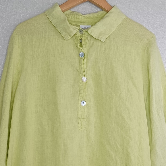 Match Point 100% Linen Artsy Lagenlook Lime Tunic Top - Picture 4 of 16